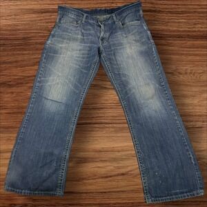 Axel Treadwell Relaxed‎ Straight Mens Jeans W38 L32 Distressed Light Wash